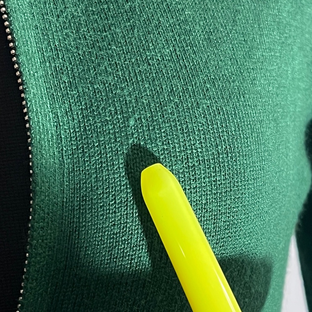 Forest Green Zip Front Knit Sweater | Fitted Mock Neck Cardigan | Quiet Luxury - Picture 8 of 11